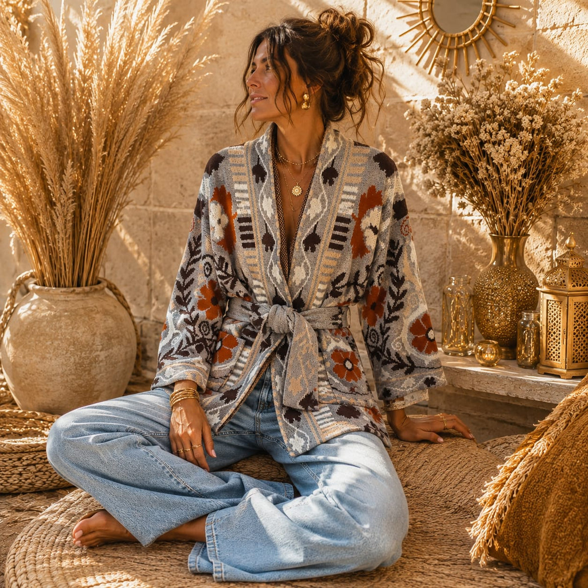 GILET  MI LONG MOTIF
