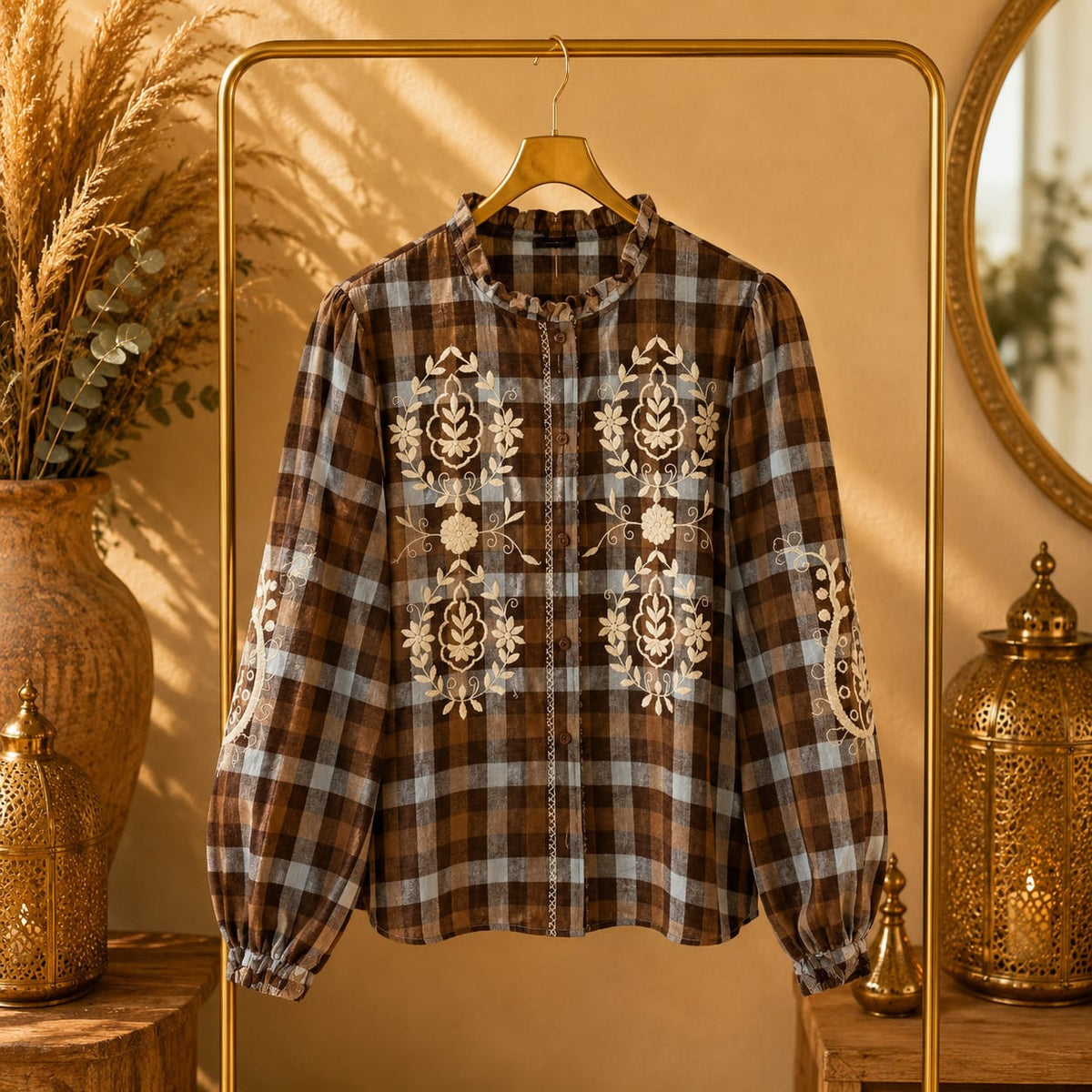BLOUSE CARREAUX BRODÉE