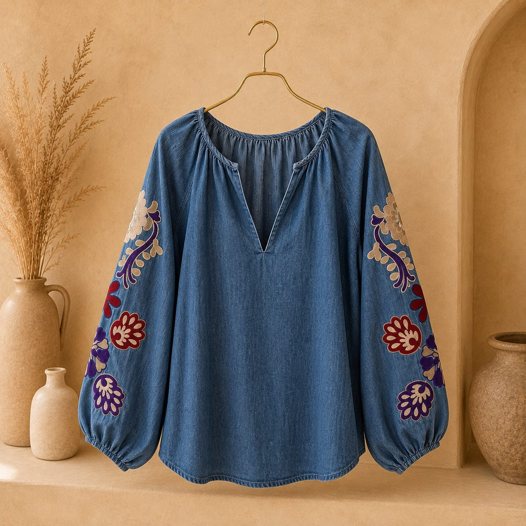 BLOUSE EN JEANS BRODÉE