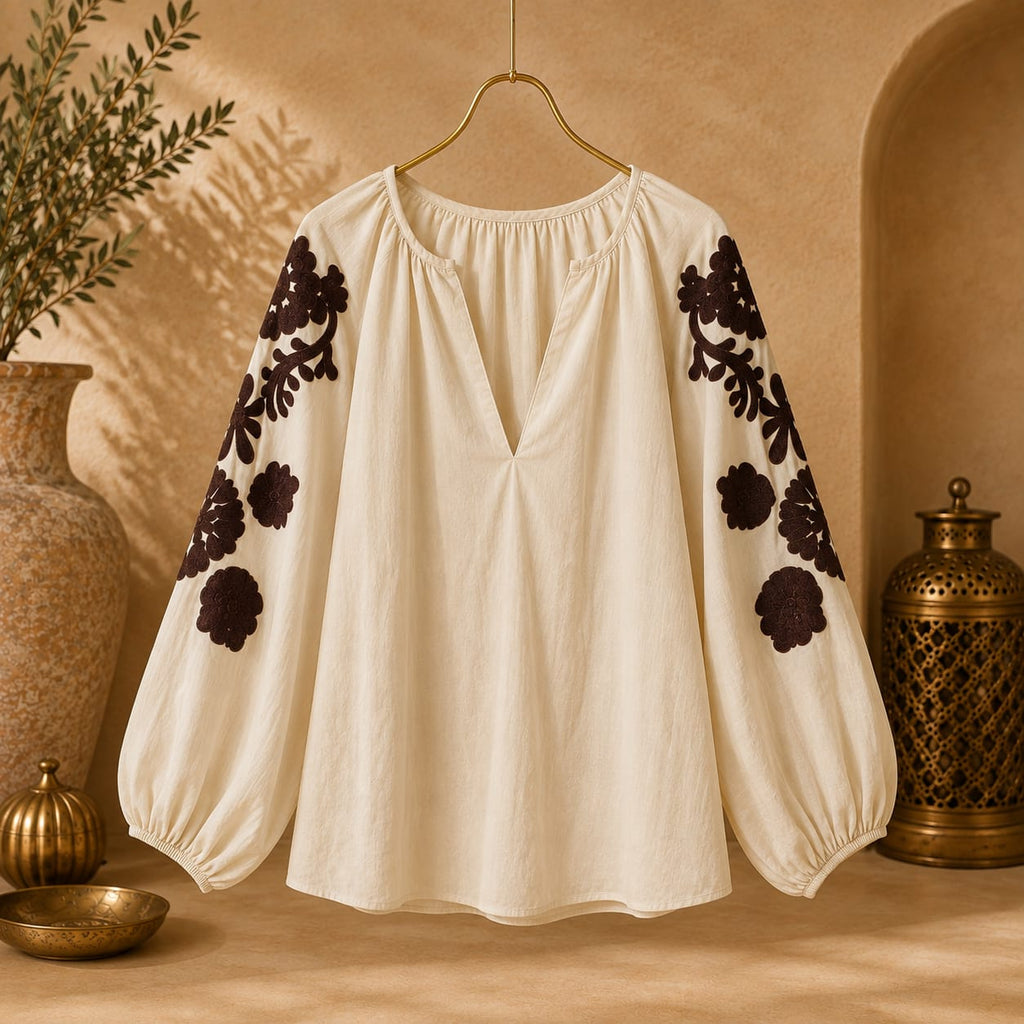 BLOUSE BRODÉE EN VELOURS FIN