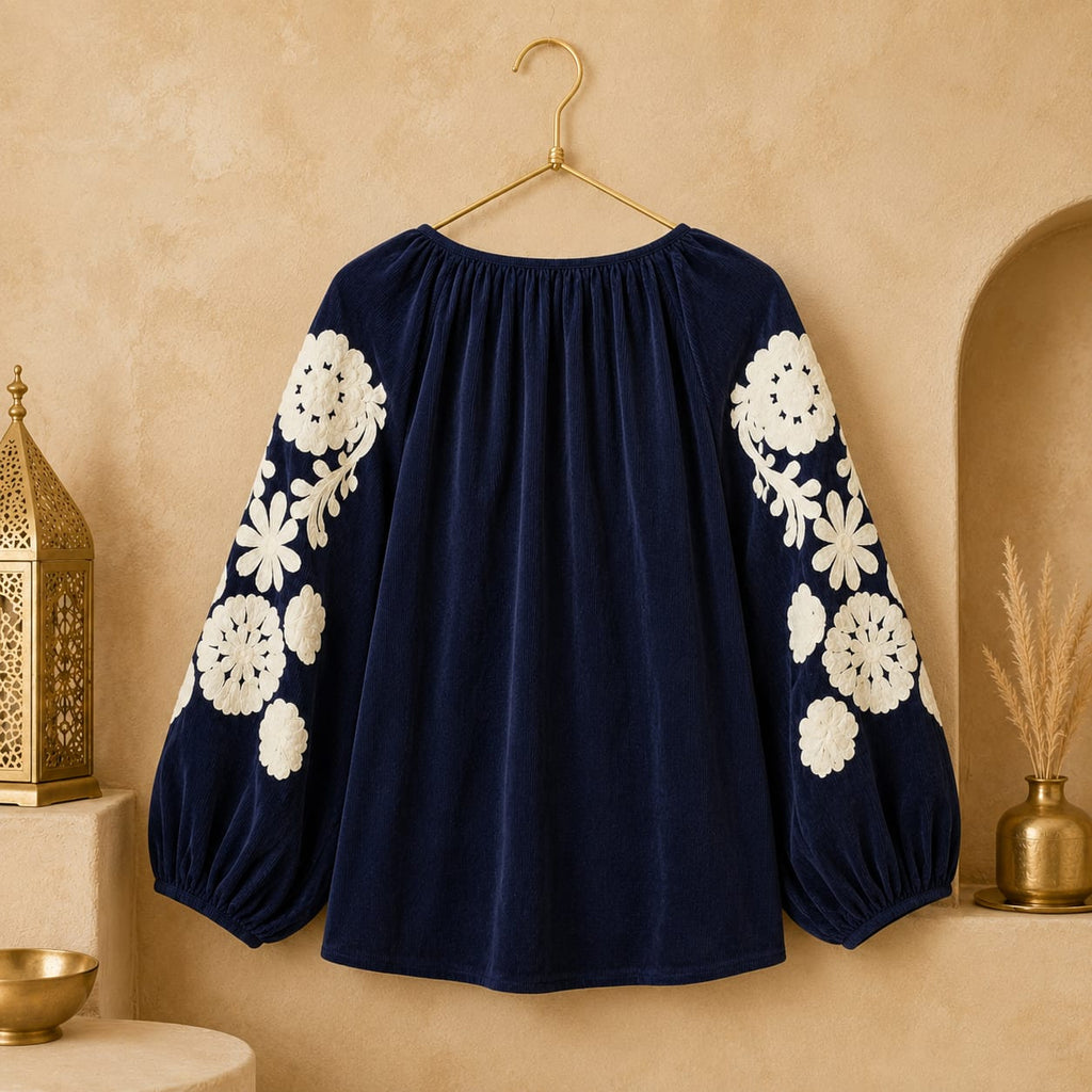 BLOUSE BRODÉE EN VELOURS FIN