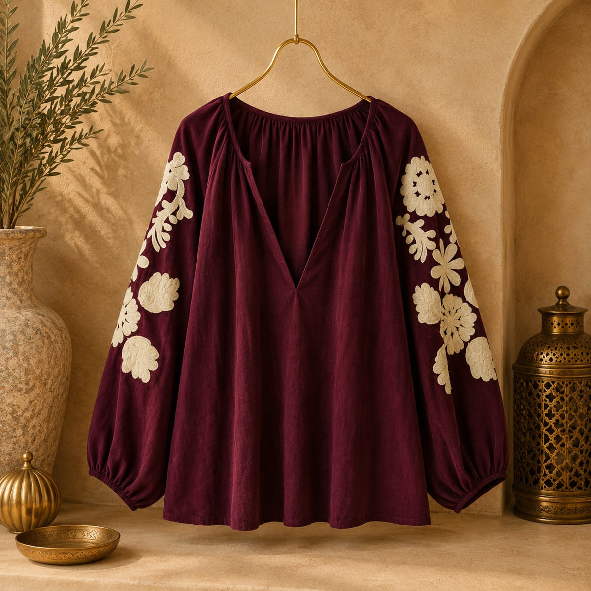 BLOUSE BRODÉE EN VELOURS FIN
