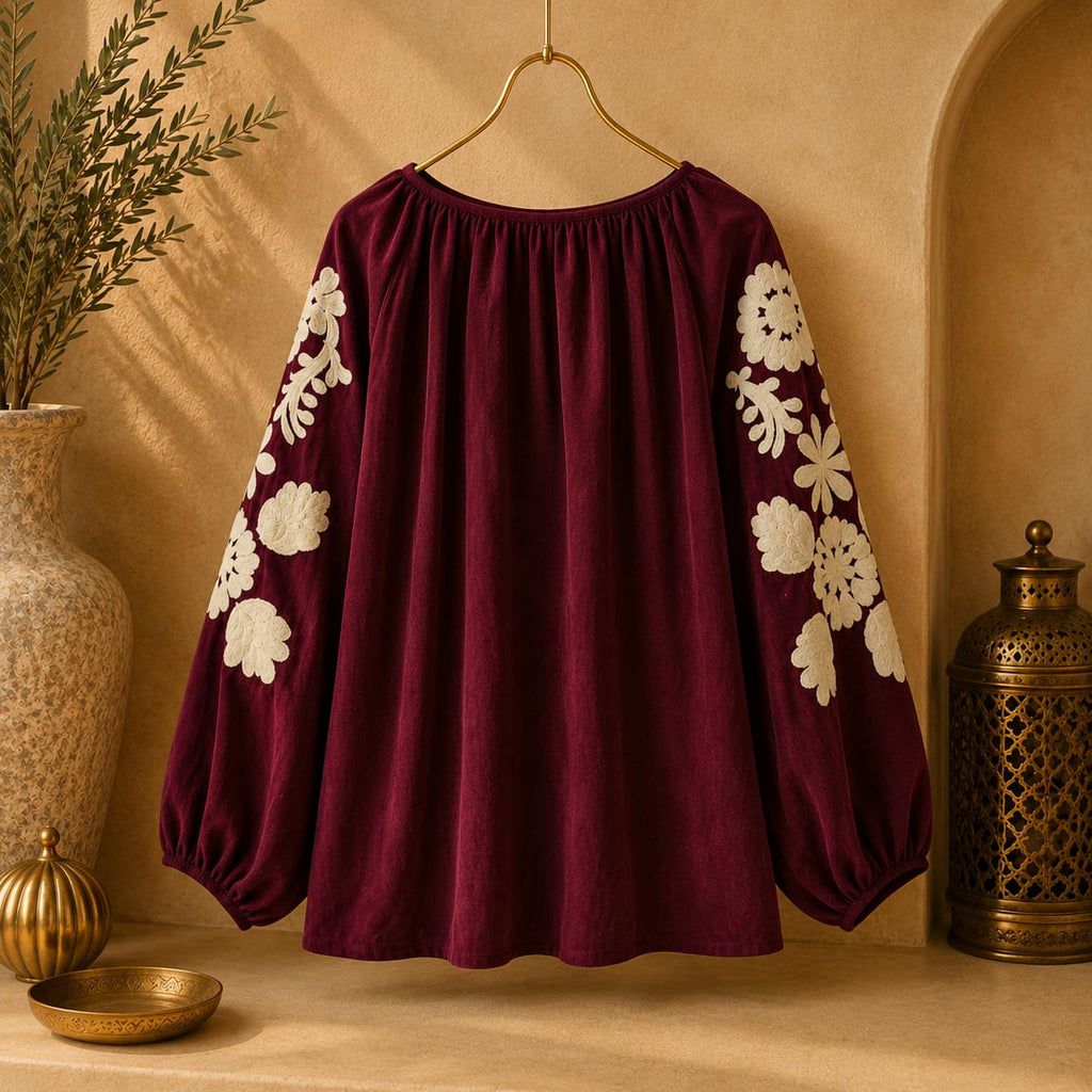 BLOUSE BRODÉE EN VELOURS FIN