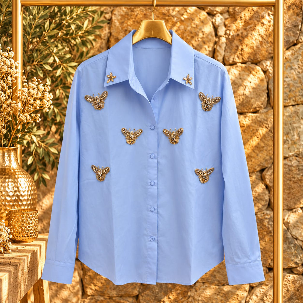 CHEMISES BLEU CIEL À STRASS