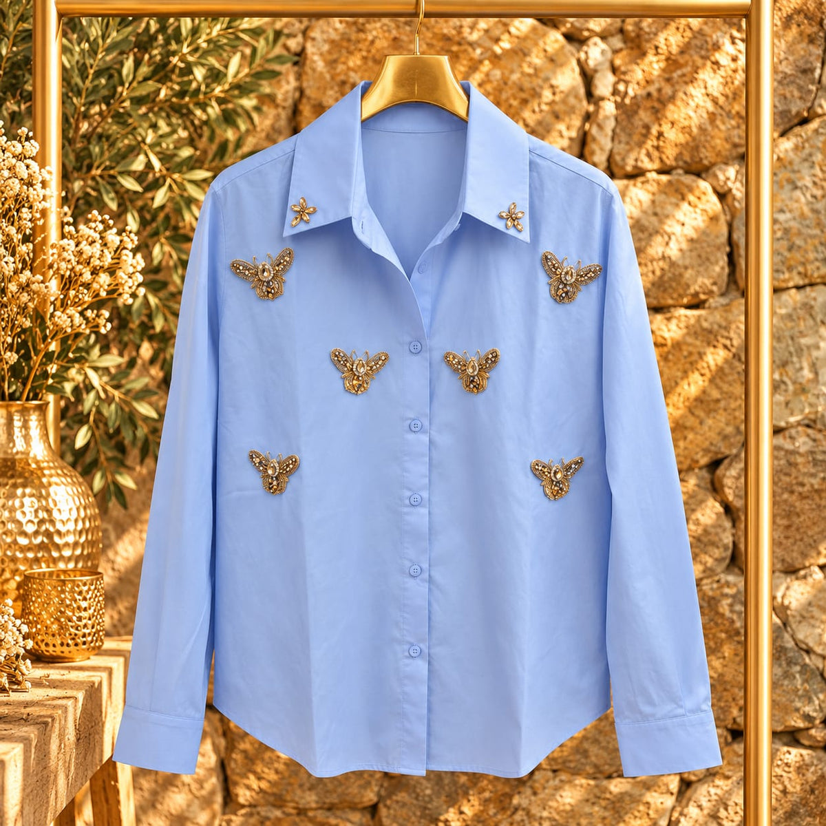 CHEMISES BLEU CIEL À STRASS