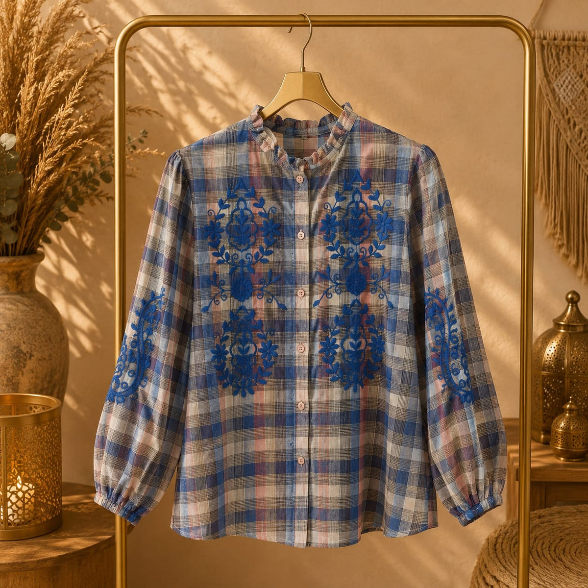 BLOUSE CARREAUX BRODÉE