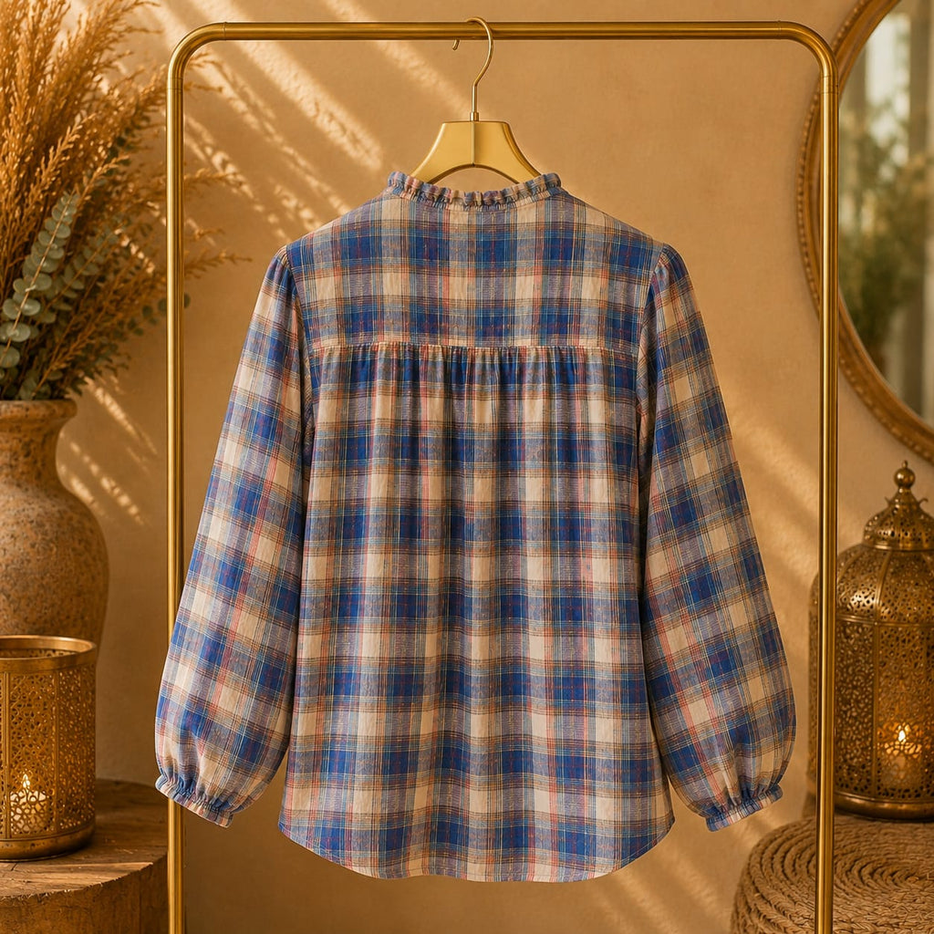 BLOUSE CARREAUX BRODÉE