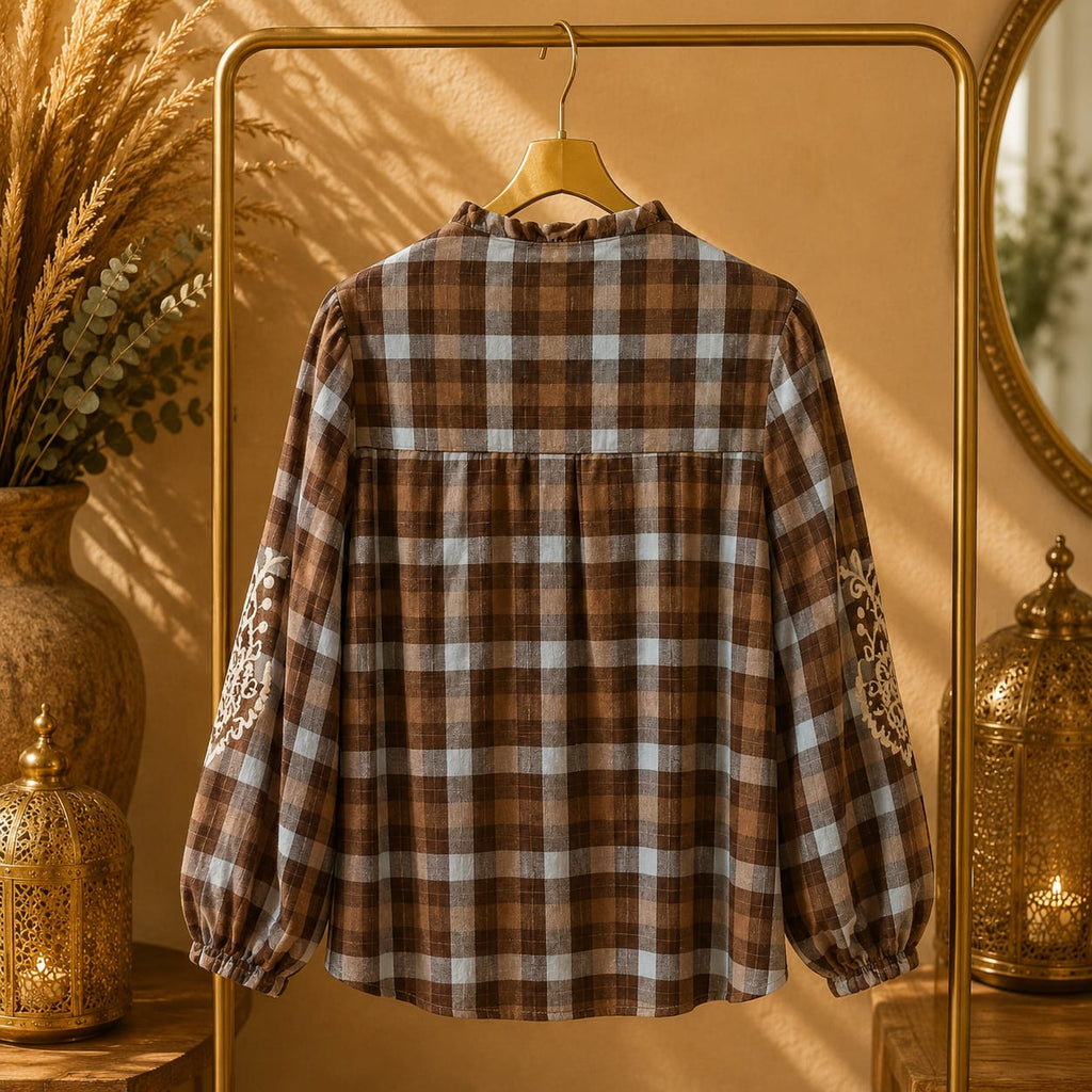 BLOUSE CARREAUX BRODÉE