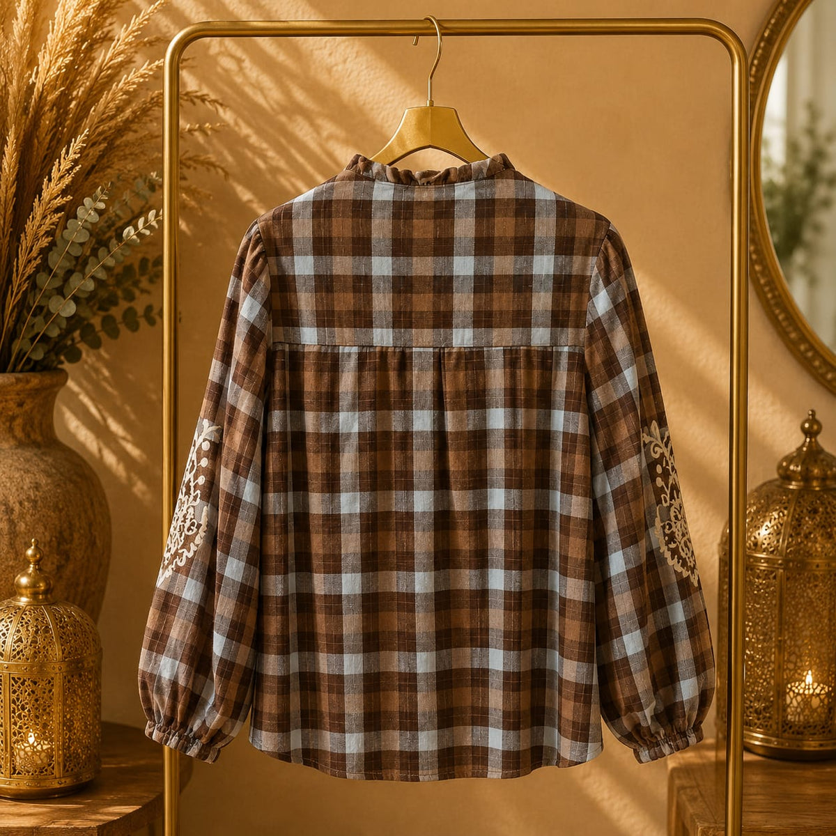 BLOUSE CARREAUX BRODÉE